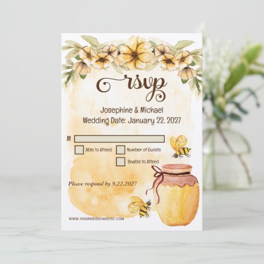 Rustieke Bumble Bee Rustieke Bruiloft RSVP Kaart (Staand voorkant)