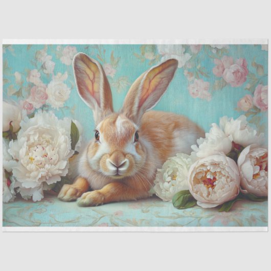 Rustieke Bunny & Peony Bloemen Decoupage Tissuepapier (Voorkant)