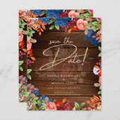 Rustieke Burgundy Blauwe Bloemige Trouw SAVE THE D (Voorkant / Achterkant)