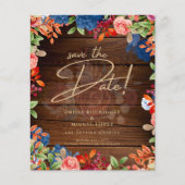 Rustieke Burgundy Blauwe Bloemige Trouw SAVE THE D (Voorkant)