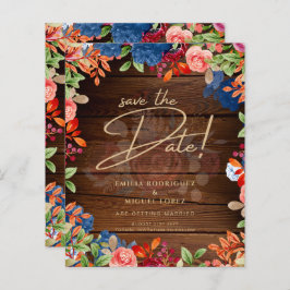 Rustieke Burgundy Blauwe Bloemige Trouw SAVE THE D