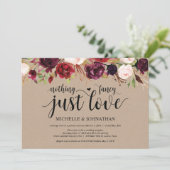 Rustieke burgundy bloem elopement receptie uitnodi kaart (Staand voorkant)