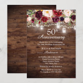 Rustieke Burgundy Bloem Lichtjes 50ste Verjaardag Kaart (Voorkant / Achterkant)
