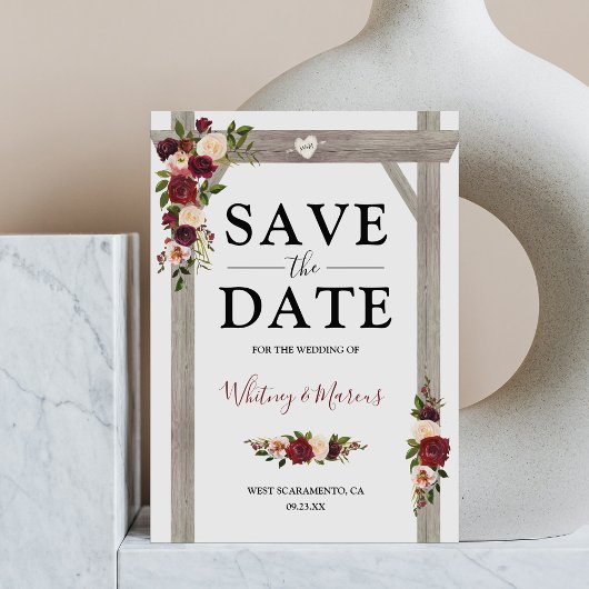 Rustieke Burgundy Blush Bloem Boho Save the Date Aankondigingskaart