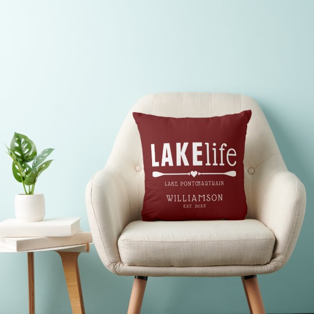 Rustieke Burgundy Rood Lake Life Peddels Kussen (Stoel)