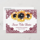 Rustieke Burgundy Zonnebloem Trouw Save The Date Aankondigingskaart (Voorkant / Achterkant)