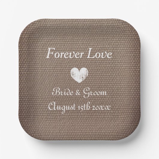 Rustieke burlap achtergrond land bruiloft partij papieren bordje (Voorkant)