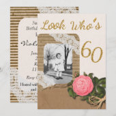 Rustieke Burlap and Lace Roos 60e verjaardag Kaart (Voorkant / Achterkant)
