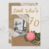 Rustieke Burlap and Lace Roos 70e verjaardag Uitno Kaart (Voorkant / Achterkant)