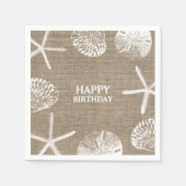 Rustieke Burlap Beach Theme Seashells Verjaardag Servet (Voorkant)