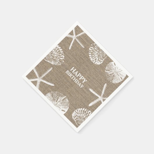 Rustieke Burlap Beach Theme Seashells Verjaardag Servet (Hoek)