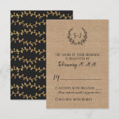 Rustieke Burlap Black Typography Wedding RSVP Kaar Kaartje (Voorkant / Achterkant)