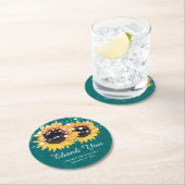 Rustieke Burlap Blauwgroen Zonnebloem Bruiloft Ronde Kartonnen Onderzetter (Insitu)