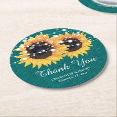 Rustieke Burlap Blauwgroen Zonnebloem Bruiloft Ronde Kartonnen Onderzetter (Gebogen)