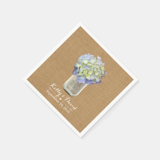 Rustieke Burlap Blue Hydrangea Mason Jar Bruiloft Servet (Hoek)