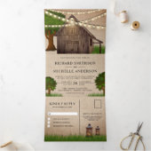 Rustieke Burlap Boerderij Houten Schuur String Lig Drieluik Uitnodiging (Binnen)