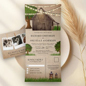 Rustieke Burlap Boerderij Houten Schuur String Lig Drieluik Uitnodiging