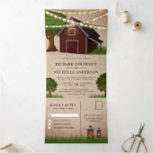 Rustieke Burlap Boerderij Red Barn String Lights W Drieluik Uitnodiging (Binnen)