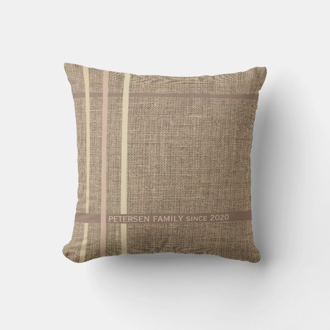 Rustieke burlap  boerderij stijl familie beige kussen (Voorkant)