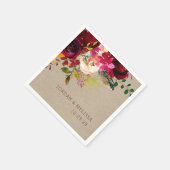 Rustieke Burlap Bourgondië Bloemen bruiloft servet (Hoek)