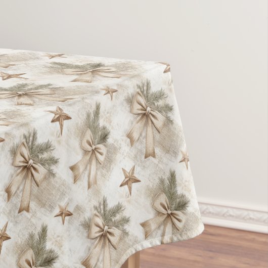 Rustieke Burlap Bow en Sterren met Pine Naalden Tafelkleed (Voorbeeld)