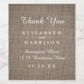 Rustieke Burlap bruiloft dank u gunst Wijn Etiket (Enkel label)