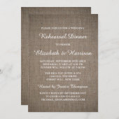 Rustieke Burlap bruiloft repetitie diner Kaart (Voorkant / Achterkant)