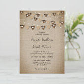 Rustieke Burlap Bunting String Lights Bruiloft Kaart (Staand voorkant)