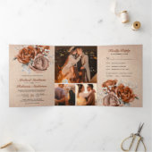 Rustieke Burlap Burnt Sinaasappel Roos Alles in ee Drieluik Uitnodiging (Binnen)