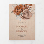 Rustieke Burlap Burnt Sinaasappel Roos Alles in ee Drieluik Uitnodiging (Cover)