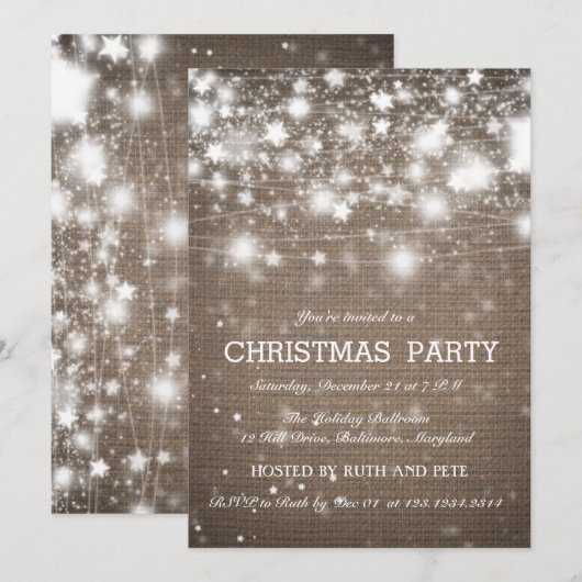 Rustieke Burlap Christmas Party Shining Stars Kaart (Voorkant / Achterkant)