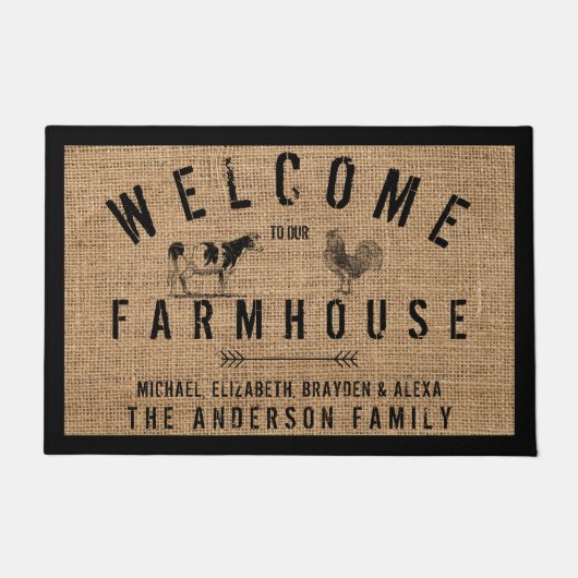 Rustieke Burlap Country Welkom op onze boerderij D Deurmat (Voorkant)