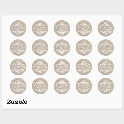 Rustieke Burlap  Damask Bruiloft Stickers (Vel)