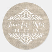 Rustieke Burlap  Damask Bruiloft Stickers (Voorkant)