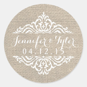 Rustieke Burlap Damask Bruiloft Stickers