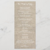 Rustieke Burlap Damask Vintage Wedding Program Programmakaart (Achterkant)