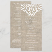 Rustieke Burlap Damask Vintage Wedding Program Programmakaart (Voorkant / Achterkant)