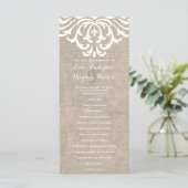 Rustieke Burlap Damask Vintage Wedding Program Programmakaart (Staand voorkant)