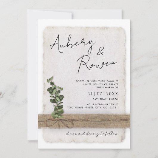 Rustieke Burlap Eco Eucalyptus Boho Fotobruiloft Kaart (Voorkant)
