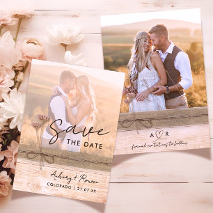 Rustieke Burlap Eco Wood Blush Wildflower Boho Fot Save The Date