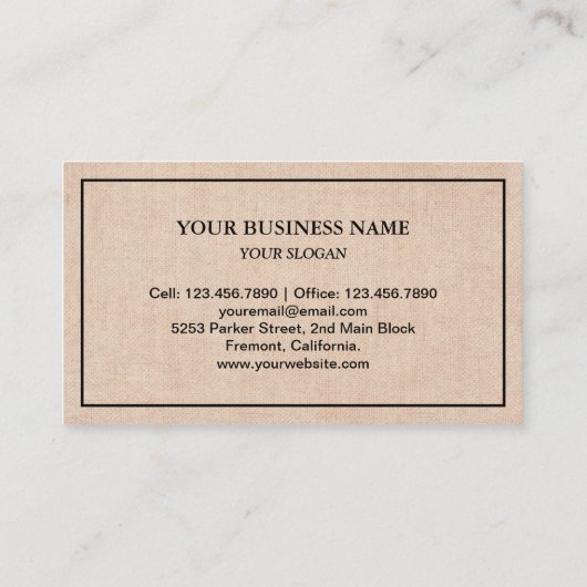 Rustieke Burlap Elegant Blauwe Vlinder Visitekaartje (Achterkant)