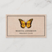 Rustieke Burlap Elegant Sinaasappel Monarch Butter Visitekaartje (Voorkant)