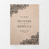 Rustieke Burlap en Black Lace Trouwfoto Drieluik Uitnodiging (Cover)