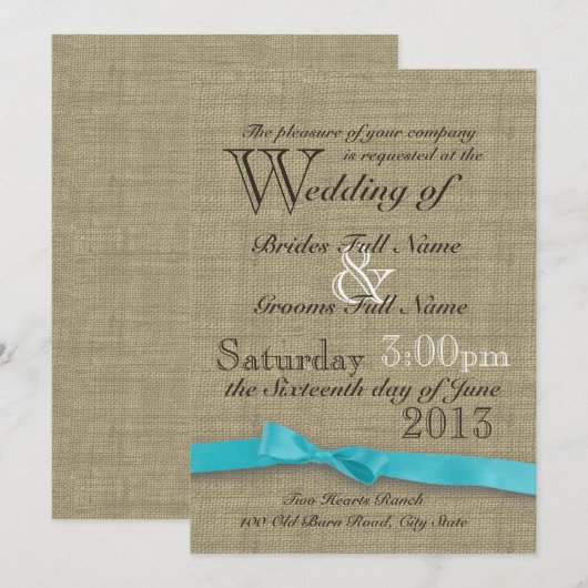 Rustieke Burlap en Bow Country Wedding Kaart (Voorkant / Achterkant)