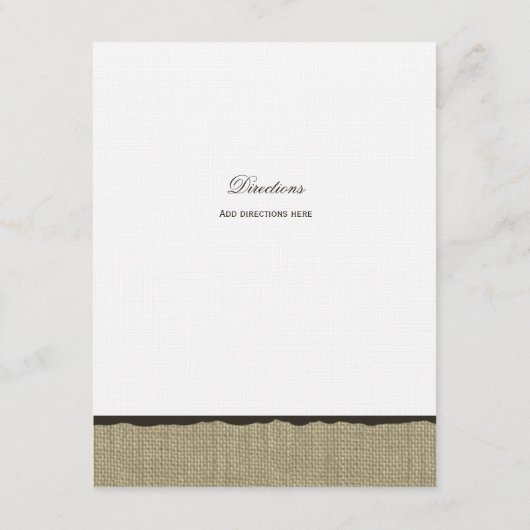 Rustieke Burlap en Bow Direction Info Kaart (Achterkant)