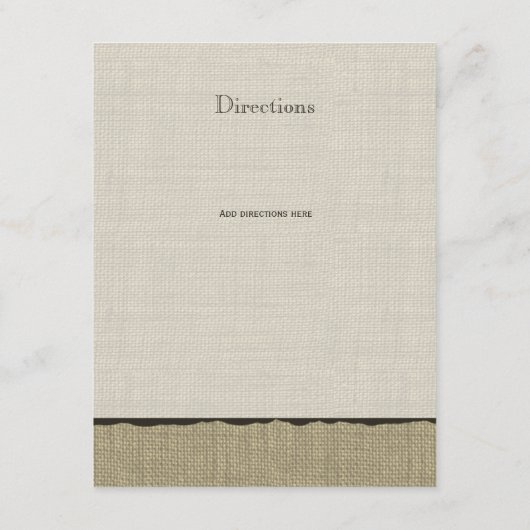 Rustieke Burlap en Bow Direction Info Kaart (Achterkant)