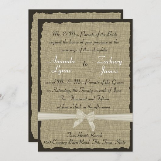 Rustieke Burlap en Bow Kaart (Voorkant / Achterkant)