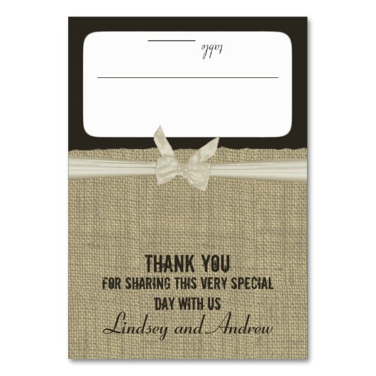 Rustieke Burlap en Bow Seating Kaart (Voorkant)