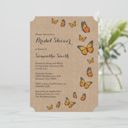 Rustieke Burlap en Butterfly Kaart (Staand voorkant)