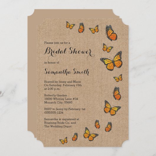 Rustieke Burlap en Butterfly Kaart (Voorkant / Achterkant)